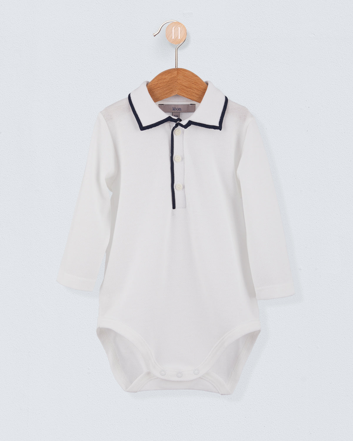 Polo Long Sleeve Onesie Italian Navy Trim Piquet
